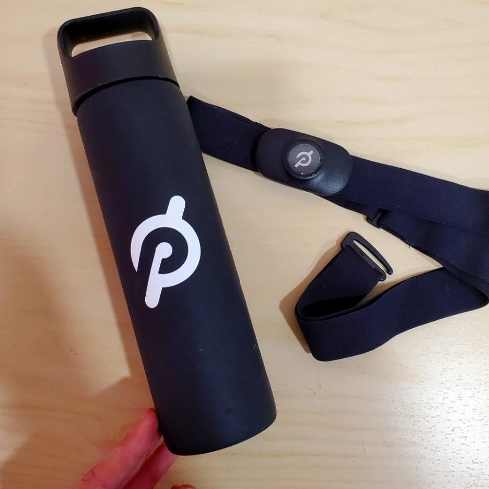 Peloton heart rate monitor and bottle